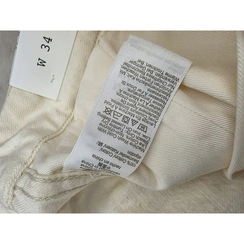 Madewell Men Patch Pocket Relaxed Jeans Ecru Cream Linen Blend Denim 34 NWT